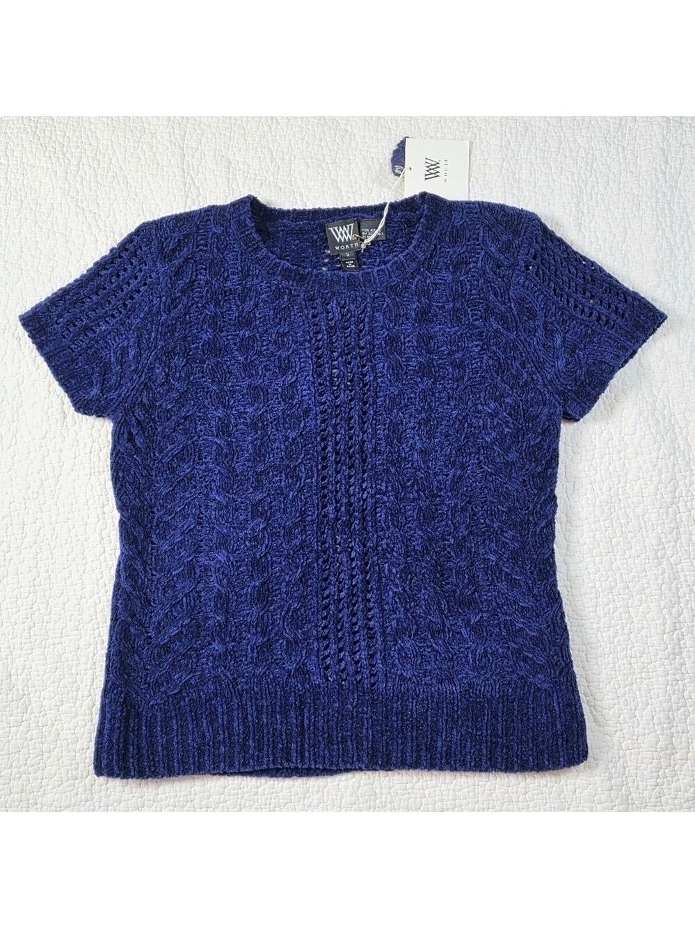 NWT Worth Collection Violette Chenille Honeycomb Cable Knit Tee